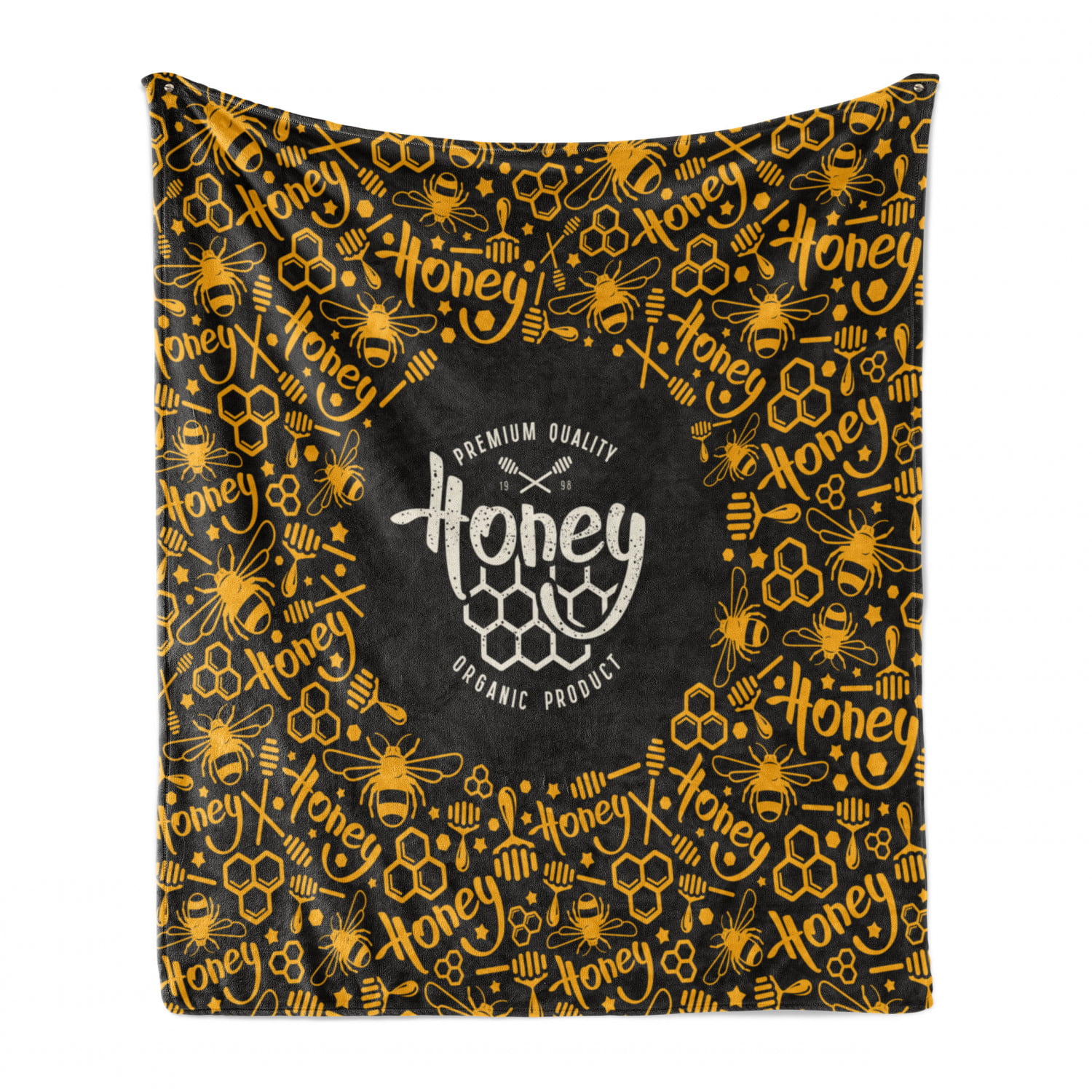 Grey Yellow Cozy Plush for Indoor and Outdoor Use Honey Themed Composition with Bees Hexagons and Lettering 50 x 60 Ambesonne Honeycomb Soft Flannel Fleece Throw Blanket 