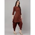 thumbnail image 4 of Janasya Indian Women's Brown Crepe Foil Print Kurta with Dhoti Pant, 4 of 9