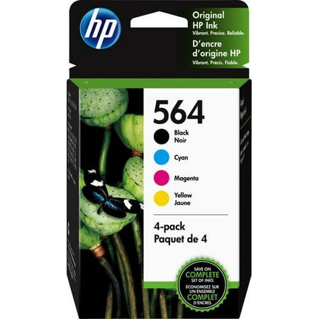 HP 564 Ink Cartridges - Black, Cyan, Magenta, Yellow, 4 Cartridges (3YQ22AN)
