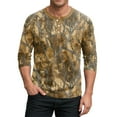 thumbnail image 2 of Lumtrix Mens Camouflage Henley Shirts 3/4 Sleeve Sleeve Camo Sport Summer Beach Casual Fitted Soft T-Shirt Camel 3XL, 2 of 6