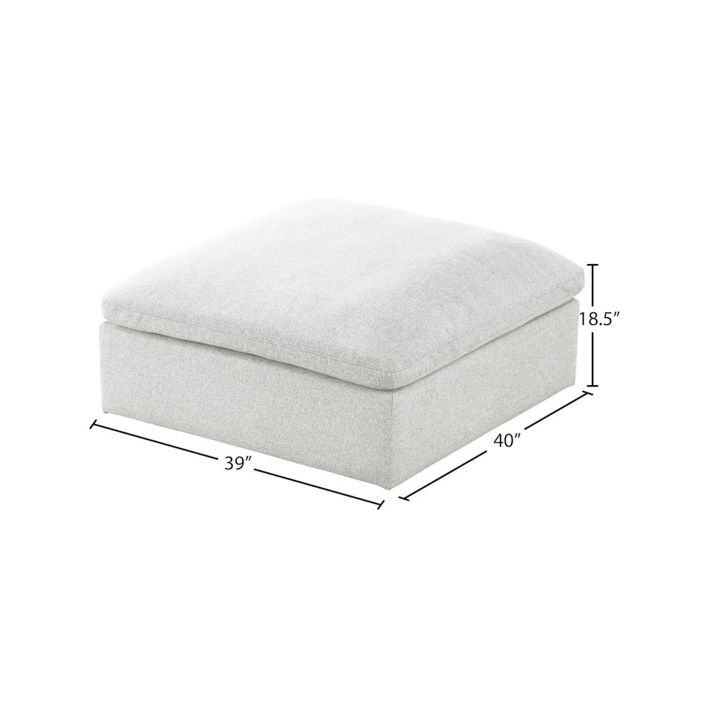 Meridian Furniture Serene Cream Durable Linen Fabric Deluxe Ottoman