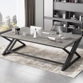 thumbnail image 1 of Modern Office Desk  Large Long Wood Metal Computer Desk  Industrial Double Executive Desks for Two People  Rustic PC Workstation Work Study Writing Computer Table for Home  Light Grey Oak, 1 of 3