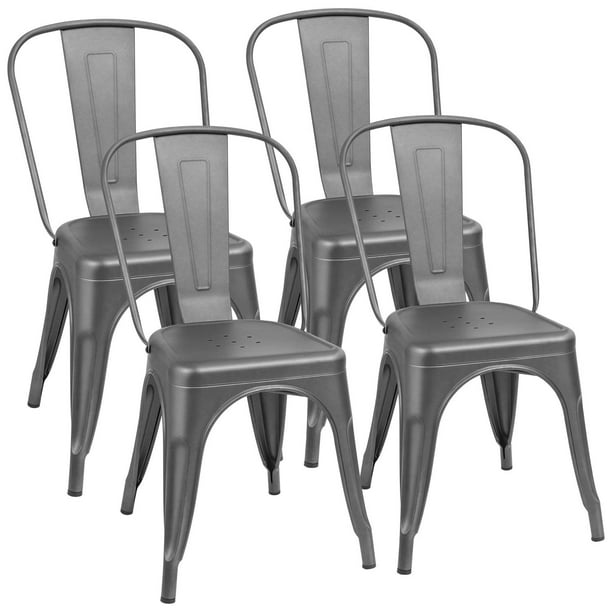 Lacoo Metal Dining Chair Indoor Outdoor, Grey Metal Kitchen Chairs