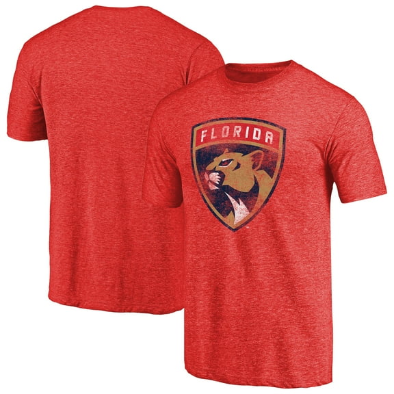 Men's Red Florida Panthers Distressed Team Primary Logo Tri-Blend T-Shirt
