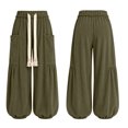 thumbnail image 4 of DORKASM Corduroy Pants Women High Waist Boho Comfy Sweatpants Elastic Waist Drawstring Soft Balloon Trousers Baggy Casual Fall Winter Harem Pants with Pockets Army Green S, 4 of 7