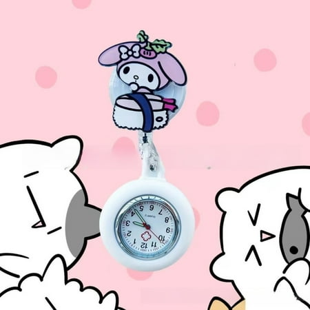 Cartoon Kitty Cat My Melody Stretchable Hanging Watch Brooch Luminous Pocket Watch