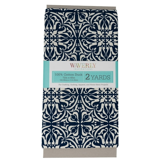 Waverly Inspirations 2 Yard Cut 100% Cotton Duck Print Fabric Tile Navy, 45" Wide for Quilting & Sewing