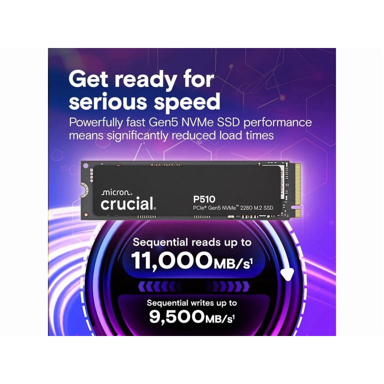 Crucial P510 1TB NVMe PCIe Gen5 M.2 2280 Internal Gaming SSD