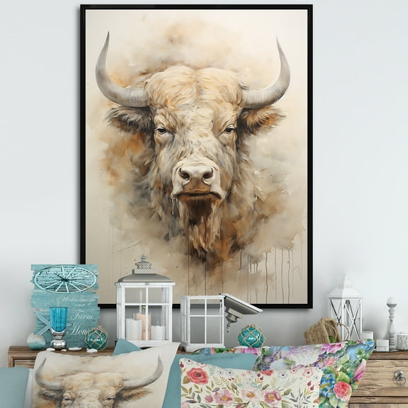 Designart "Great Plains Bison Bust" Animals Buffalo Floater Framed Wall Art Living Room