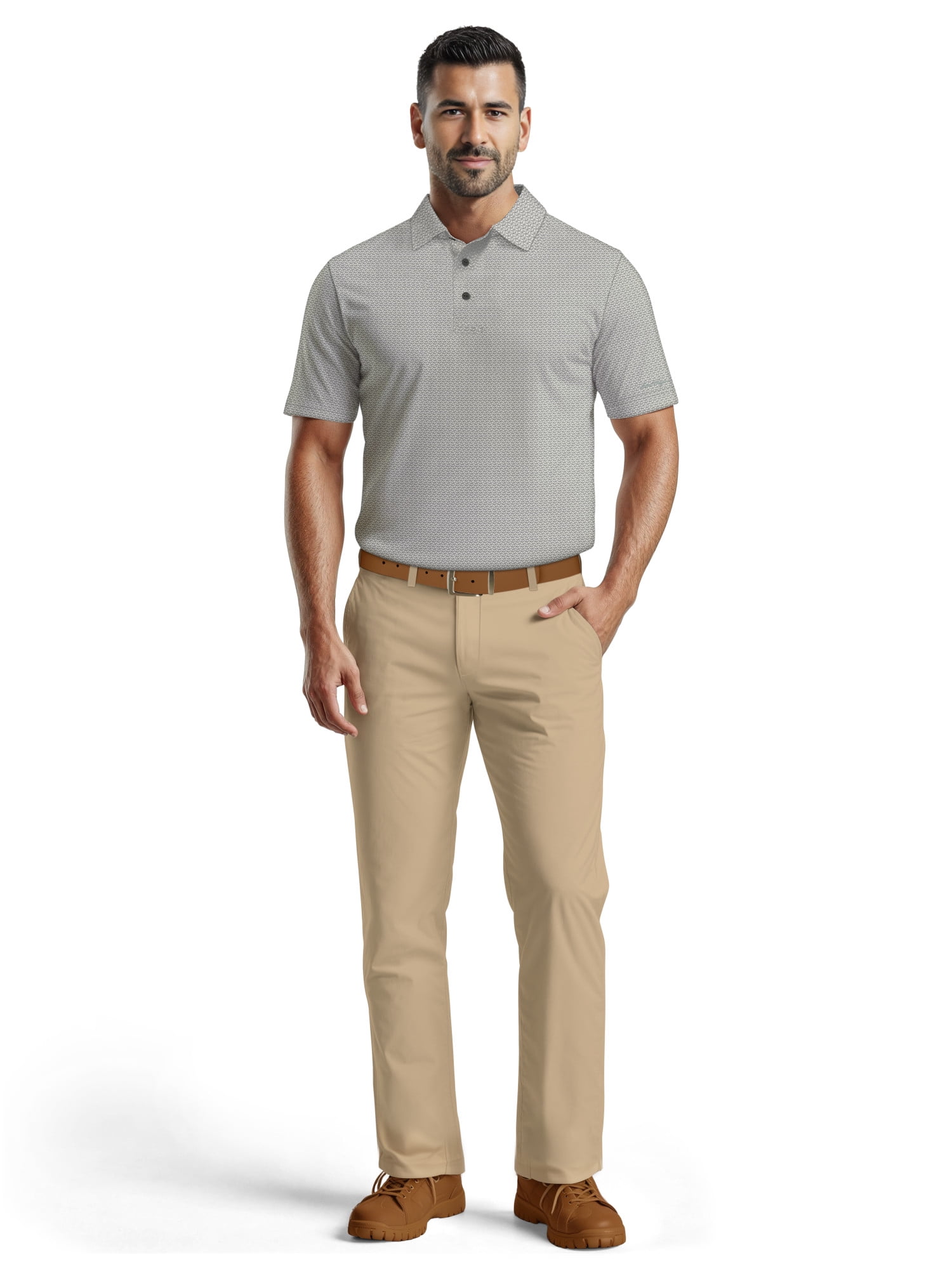 Ben Hogan Men's & Big Men's Performance Mini Geometric Print Short Sleeve Golf Polo Shirt, Sizes S-5XL