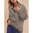 thumbnail image 3 of Sweatshirt for Women Oversized Casual Long Sleeve Button Henley Neck Pullover Tops Outfits Clothes Camel Color M, 3 of 8