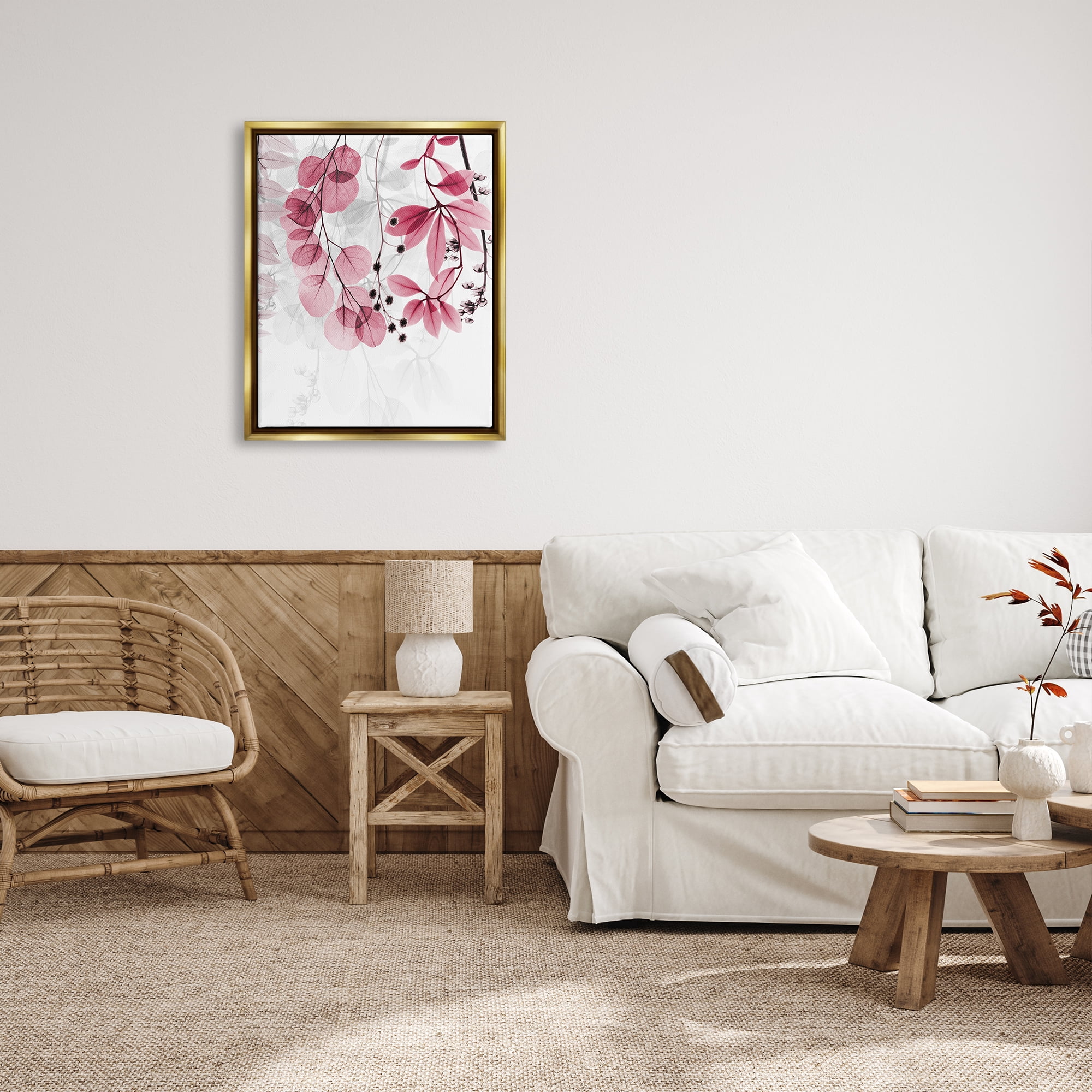 Stupell Industries Modern Pink Botanical Leaves Botanical & Floral Painting Gold Floater Framed Art Print Wall Art, 25 x 31