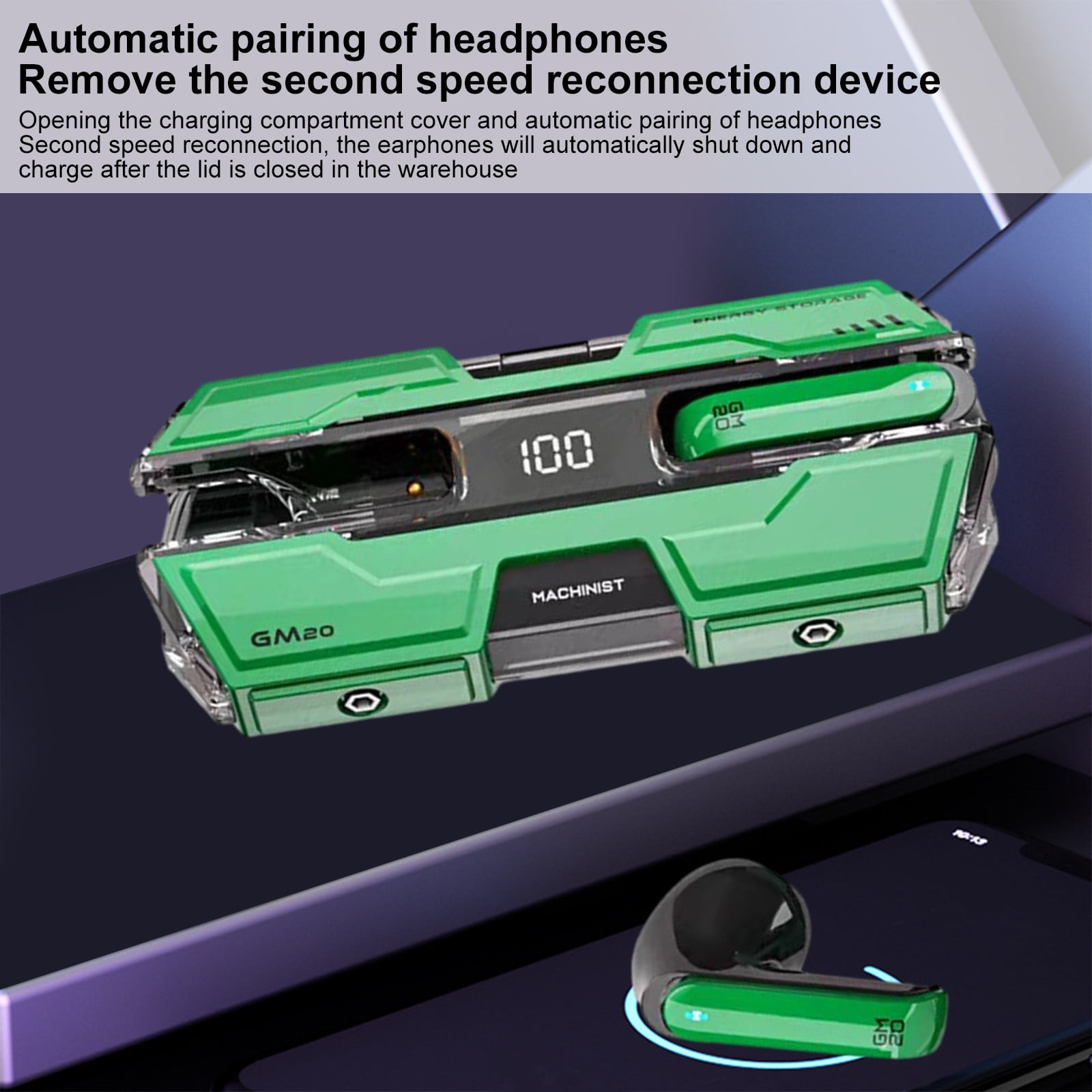 Wireless Earbuds Bluetooth 5.3 Headphones 90 Hrs Playtime Earbuds with Wireless Charging Case Power Display Over-Ear Earphones with Earhooks Waterproof Stereo Headset for Android Phone Workout,Green