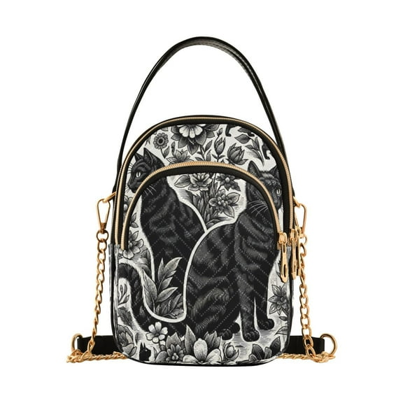 ALAZA Chain Crossbody Bags for Women Cats on Flowers Shoulder Handbag Phone Purse