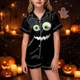 thumbnail image 2 of Leey-World Girl Halloween Pajamas Toddler Kids Little Girls Halloween Satin Pajamas Pumpkin Short Sleeve Button Down Sleepwear Pjs Set, 2 of 6