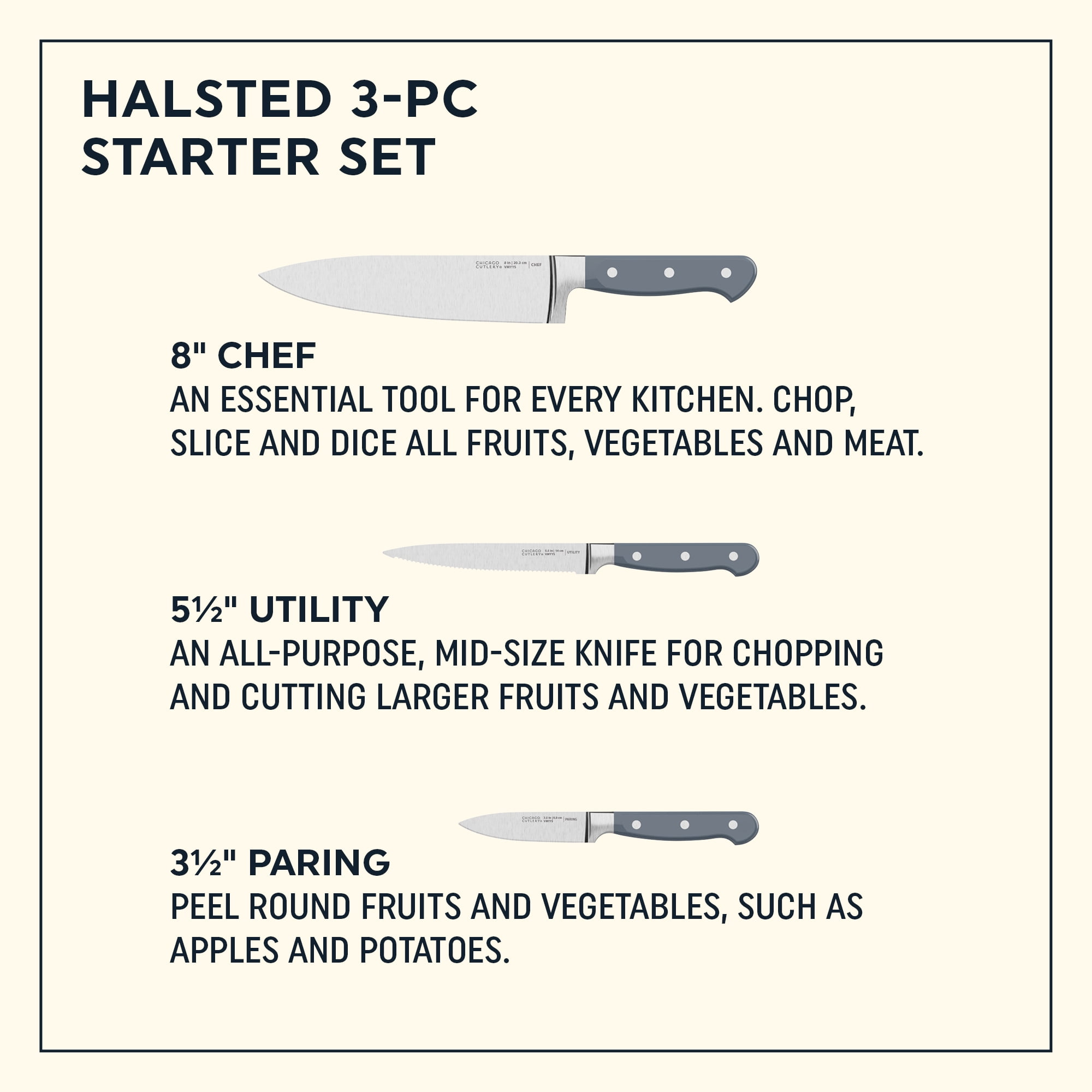 Chicago Cutlery Halsted 3-Piece Stainless Steel Knife Set