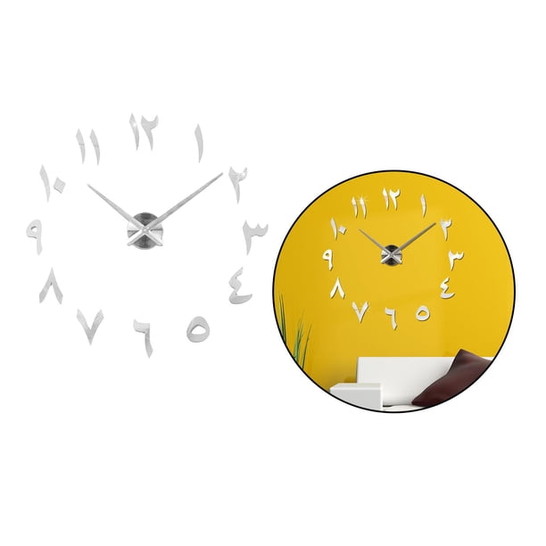 de reloj de pared, DIY, sin marco, moderno, 3D, silencioso, números ajustables, espejo de acrílico, reloj de pared para decoraciones de Plata Macarena Reloj de pared decorativo de cuarzo