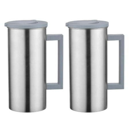 

2X Stainless with Lid | 1.8L/ 61oz Thermal Carafe Coffee Juice Ice | Premium Metal with Handle Grey