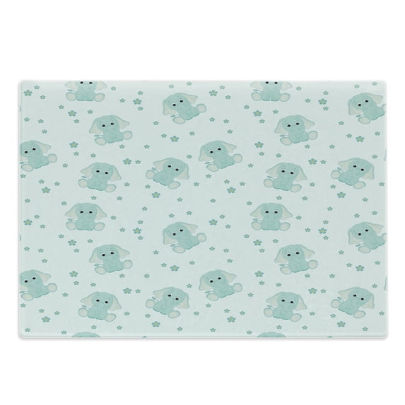 Animal Cartoon Cutting Board, Young Agedin Spring Meadow Daisies Theme, Decorative Tempered Glass Cutting and Serving Board, Large Size, Pale Blue Pale Blue, by Ambesonne