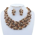 thumbnail image 3 of Bocar Fashion Crystal Stone Beads Chunky Collar Statement Jewelry Set, with Earrings, for Women, Brown, 19 inches (NK-10260-Amber Brown), 3 of 7