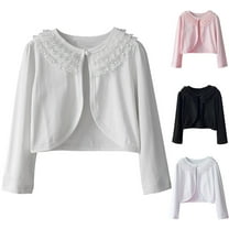 safuny Toddler Kids Baby Girls Fashion Cute Color Lace Princess Cardigan Shawl Coat Solid Childs Clothes Playwear Long Sleeve Cardigan Beige 2-3 Y