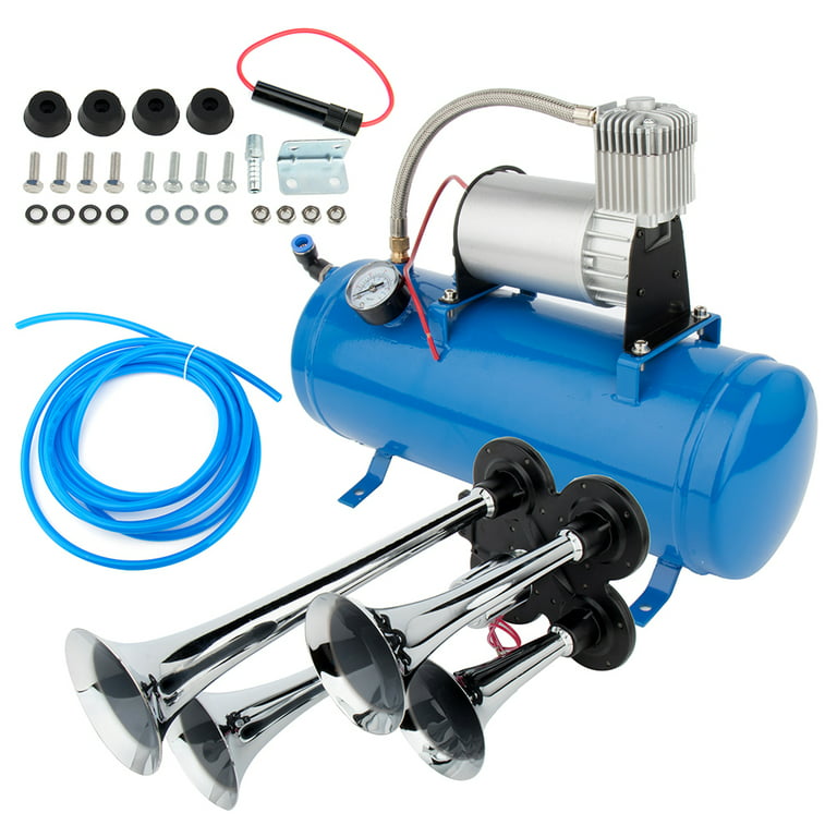 4 Trumpet Air Horn Kit with 120 PSI Air Compressor 1.5 Gal Air Tankfor Any  12V Vehicles Trucks Lorrys Trains Boats Cars Vans Kit, Train/Truck Horn  Full Systemsfor Vehicles, Electric Trains Horns 
