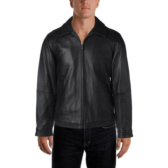 Nautica Mens Leather Winter Bomber Jacket Black M