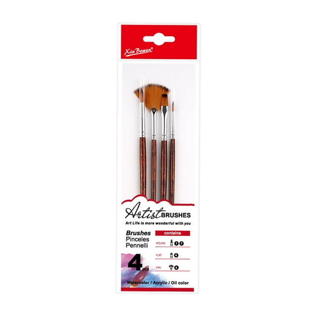 Xingzhi Wood Paint Brushes Easy Storage Wide Application For Art Projects Practical Gifts Paint Brush Set 4 sets (Mixed)