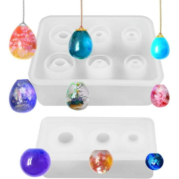 2 Pcs Ball Silicone Resin Molds, SourceTon Eggs Ball Epoxy Resin Molds Universe Spheroid Molds, Pendant Casting Molds for Resin Crafts, DIY Jewelry Making