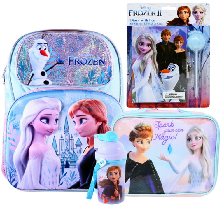 Disney Frozen Backpack and Lunch Bag Set - Disney School Supplies Bundle  with 16 Inch Frozen Backpack, Insulated Lunch Box, Water Bottle, Stickers