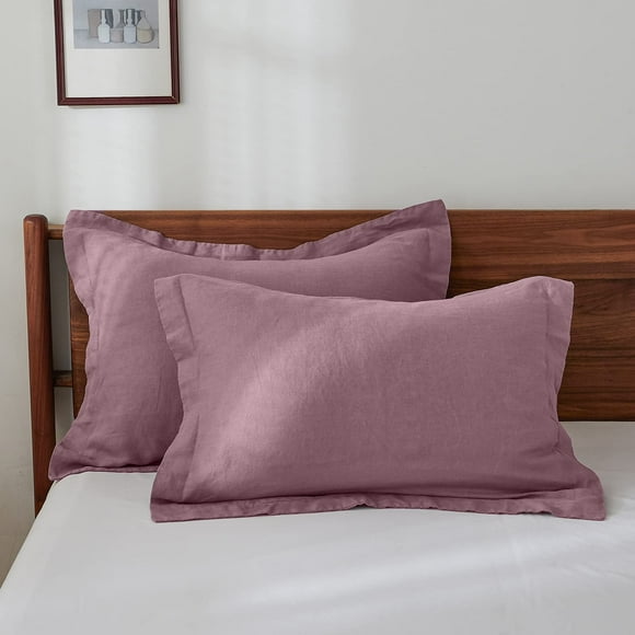 King Linens 100% French Linen Pillow Shams Basic Style - Pack of 2 - Washed Solid Color Natural Flax Soft Breathable - Purple, 20'' x 36''