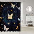 thumbnail image 2 of Manfei Twinkling Butterfly Printed Shower Curtain 72Wx72L,Cosmic Swirl Print Bathroom Curtain,Blue Gold, 2 of 5