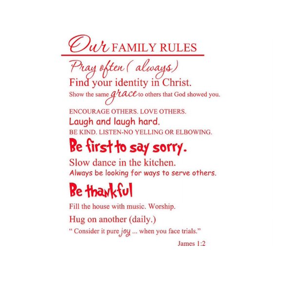 Red 22" x 29" Our Family Rules... Vinyl wall art Inspirational quotes and saying home decor decal sticker