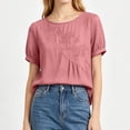 thumbnail image 6 of Lmueinov 2026 Summer Women's Floral Embroidery Cotton Linen Tops, Short Sleeve Crew Neck Casual Loose Blouses M-4XL, 6 of 6