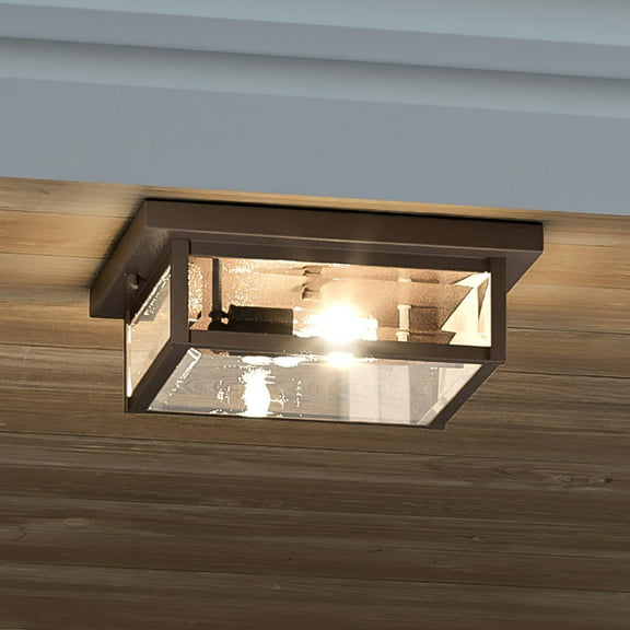 Luxury Modern Farmhouse Outdoor Ceiling Light, 4.00''H x 12.00''W, with Casual Style Elements, Transitional Design, Estate Bronze Finish and Glass, UQL1636