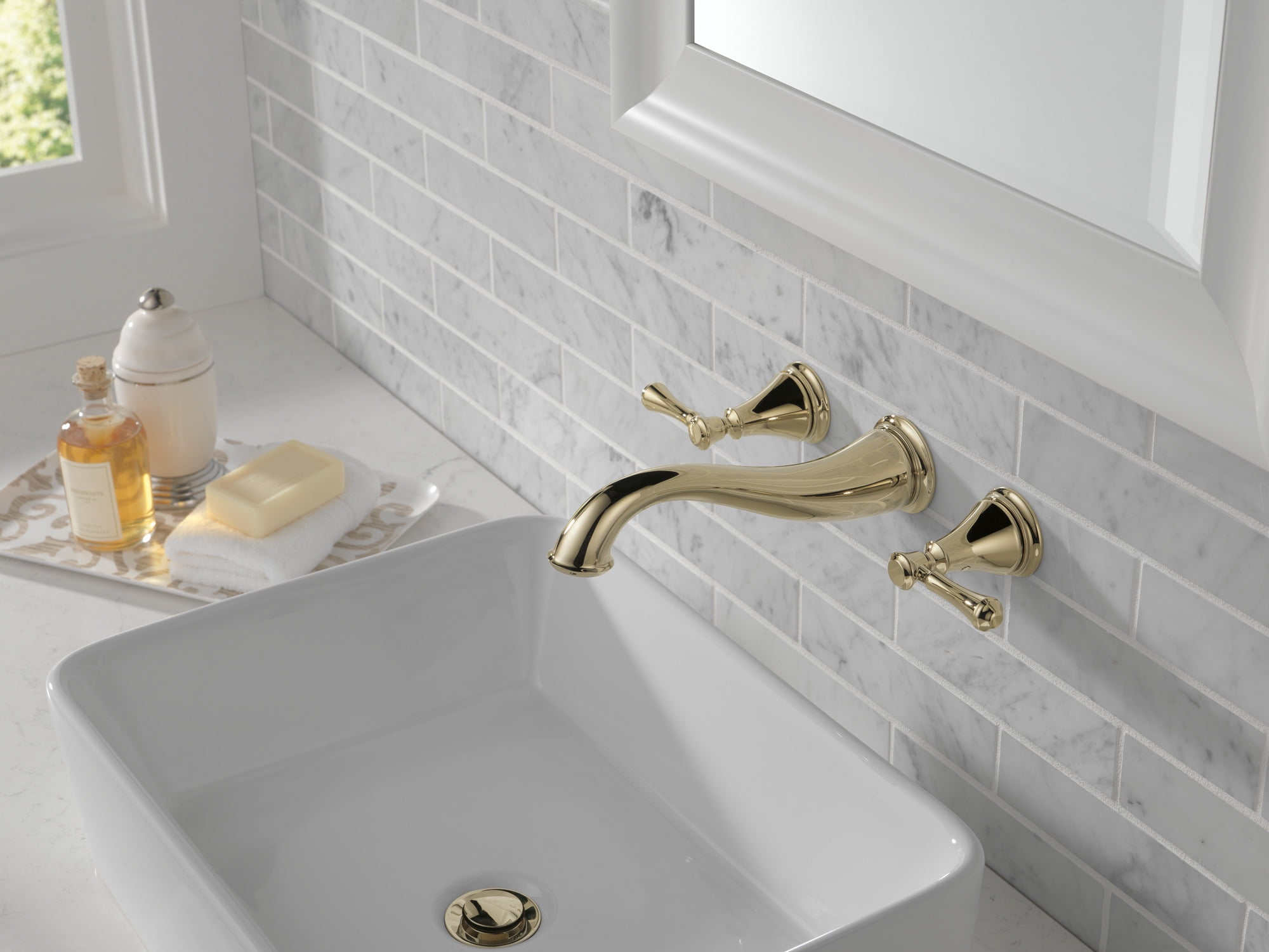 Delta Cassidy Two Handle Wall-Mount Bathroom Faucet Trim in Polished Nickel (Valve Not Included) T3597LF-PNWL