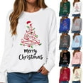 thumbnail image 5 of adviicd Merry Christmas Shirt for Women Santa Christmas Tree Long Sleeve Sweatshirt Gifts (Sky Blue, M), 5 of 9