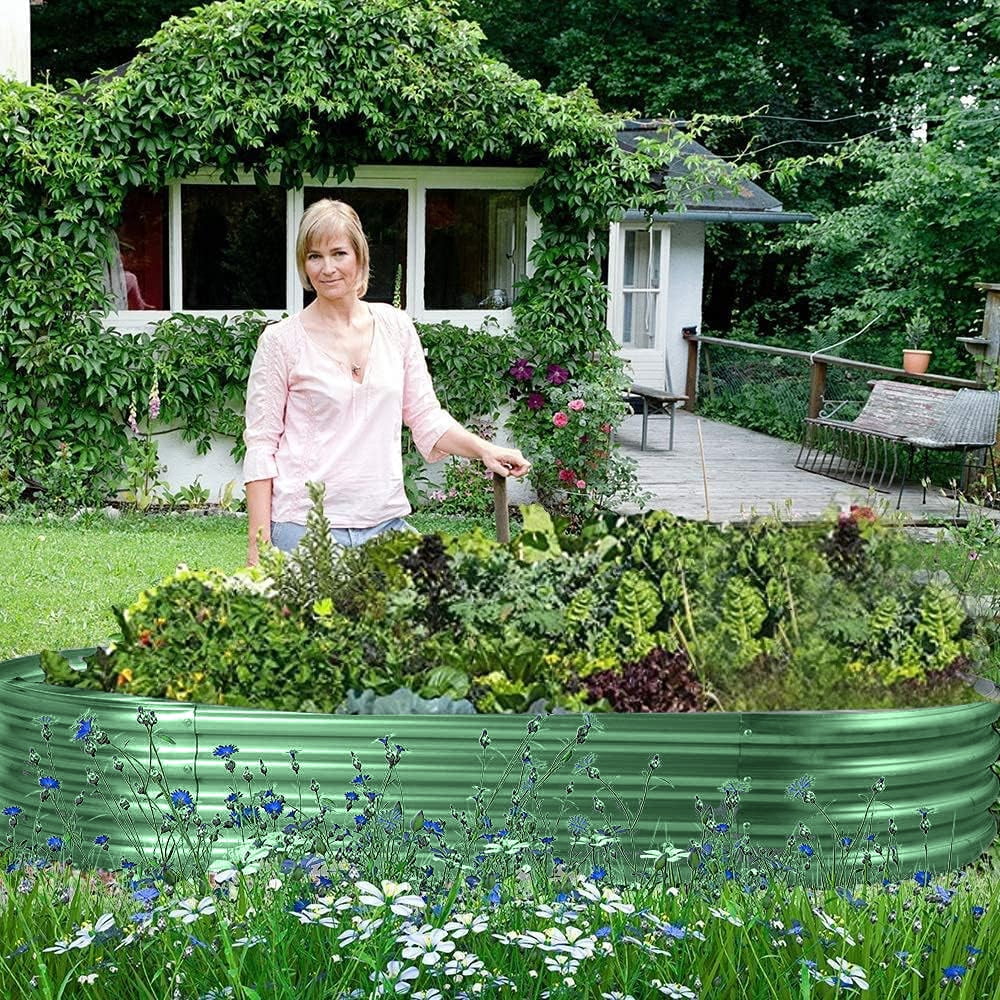 Land Guard 6x3x1ft Galvanized Metal Raised Garden Bed Kit,Oval Planter Box Outdoor for Vegetables,Fruits and Flowers,Forest Green