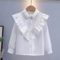 thumbnail image 6 of BRGZLK Puff Long Sleeve Shirts for Girls Solid Color Cute Lace Trim Peter Pan Collar Blouse Elegant Casual Button Down Shirt Back to School Outfits White D 7-8 Years, 6 of 6