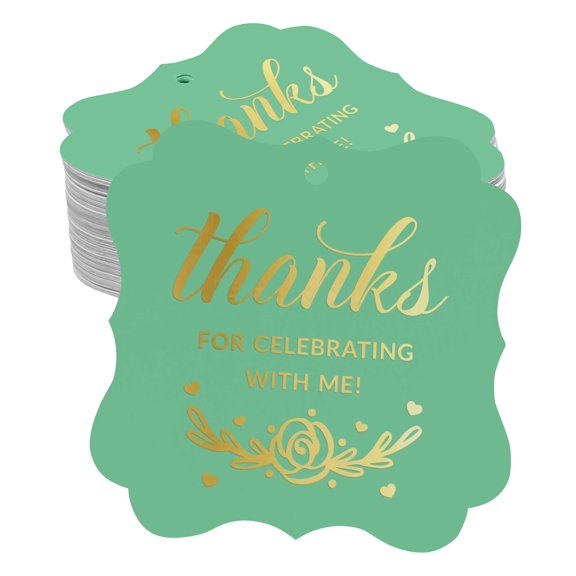 Inkdotpot Pack Of 50 Thanks For Celebrating With Me Birthday Paper Tags DIY Craft Bracket Shape Real Gold Foil Hang Tags