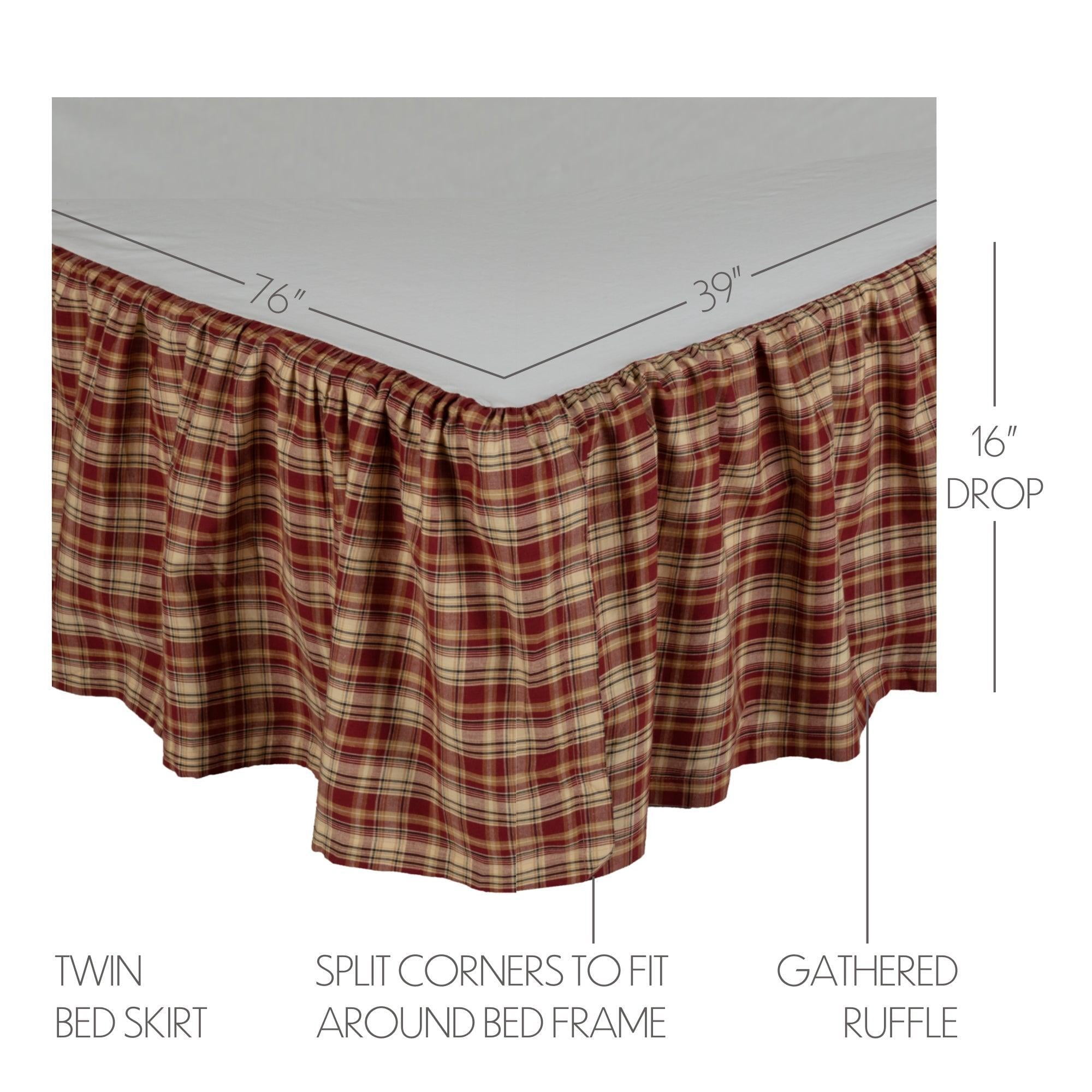 VHC Brands Beckham, Cotton, 60x80x16, Plaid, Queen Bed Skirt, Red