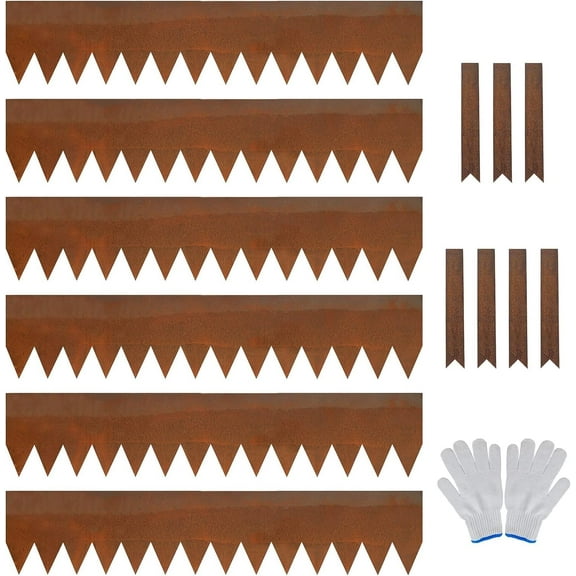 Garden 6 Pack Cor-Ten Steel Landscape Edging w/Rust Patina Finish - 40" L x 8" H Strips - Hammer-in 14-Gauge Metal Corten Edging Border w/ 7 Clips & Gloves - Edge for Lawn Yard (20Ft Total)