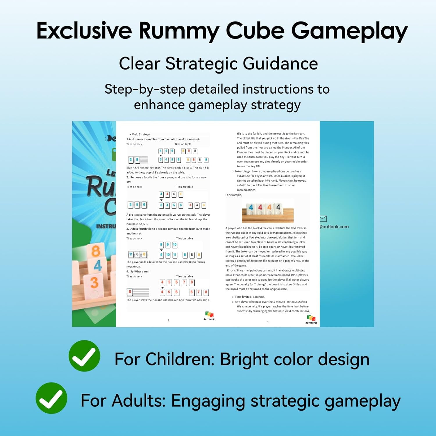 Demteric Rummy Cube Game 6 Players with Portable Travel Case, 162 Melamine Rummy Tiles & 6 Wooden Holders, Classic Family Strategy Board Game for Adults Kids
