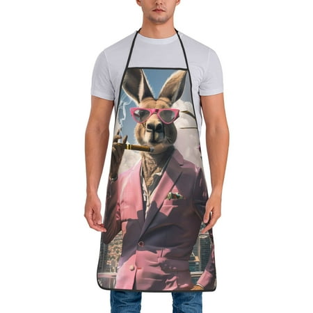 

Lukts Stylish Kangaroo In Suit Print Unisex Tie-Up Aprons Bibs for Chef Kitchen Grill Beverage Shop