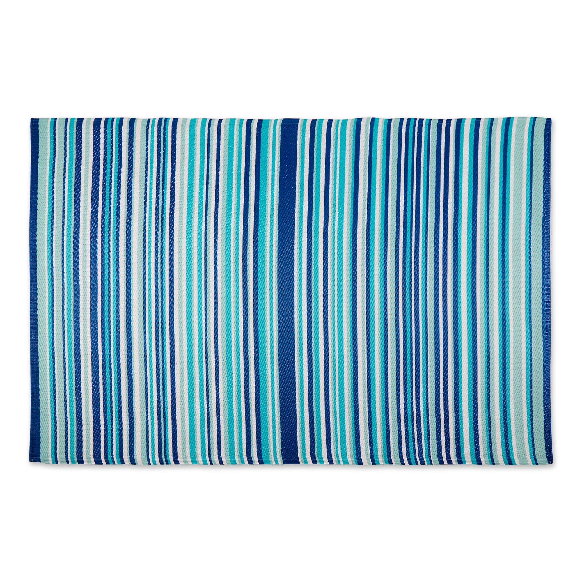 DII Blue Multi-Color Stripe Outdoor Fabric  Rug 4x6 Ft