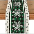 thumbnail image 1 of Green Buffalo Plaid Snowflakes Christmas Table Runner, Seasonal Winter Kitchen Dining Table Decoration for Home Party Decor 13x72 Inch, 1 of 4
