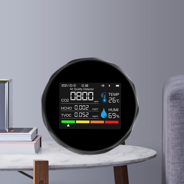 Detector de CO2 5 en 1, probador de temperatura y humedad relativa, rango de 400-6000ppm, analizador Hcho Tvoc, memoria de datos, Monitor de dióxido d Negro Macarena detector de dióxido de carbono