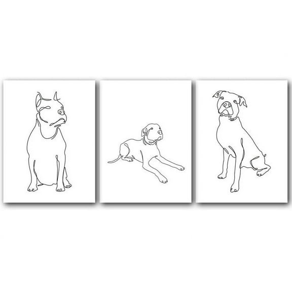 Dog Drawing Line Art, Set of 3 Poster Prints, Home Wall Hanging Décor, Minimalist Prints