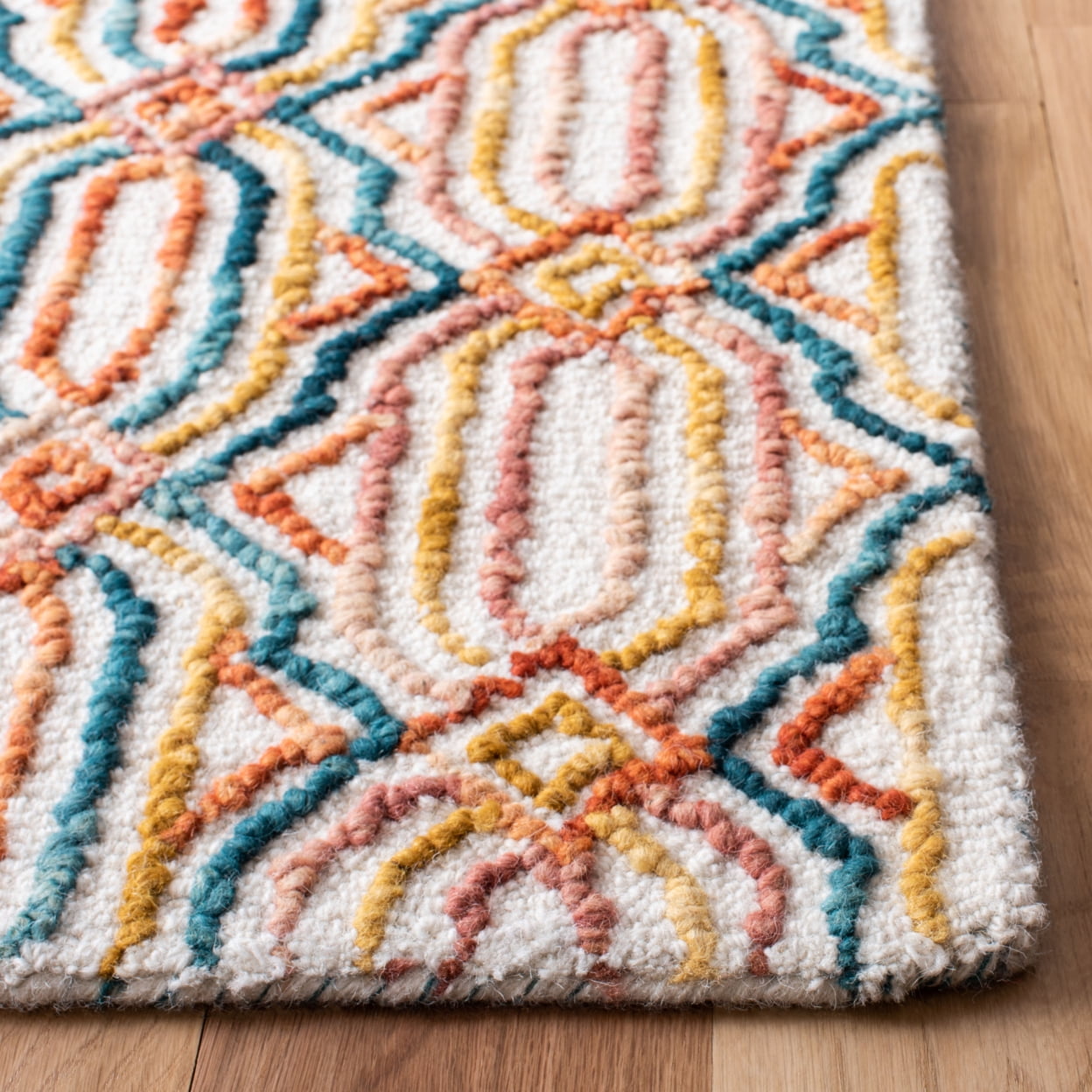 SAFAVIEH Trace Shavonne Geometric Trellis Wool Area Rug, Ivory/Navy, 3' x 5'