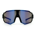 thumbnail image 5 of Oversized Mens Color Mirror Rimless Shield Plastic MTB Sport Sunglasses Black Blue - Blue Mirror, 5 of 7